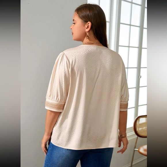 Plus Contrast Lace V-neck Blouse - Picture 2 of 3